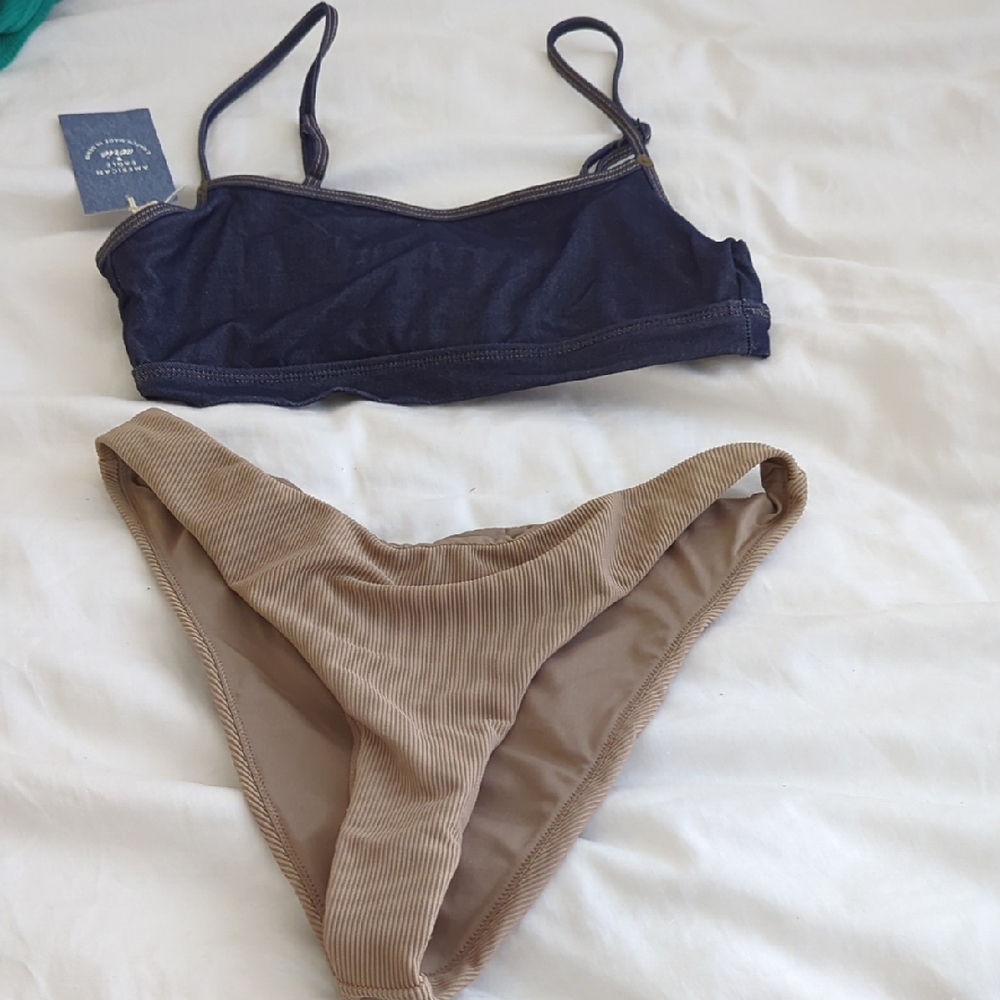 Aerie Navy and Tan Bikini Set